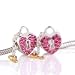 Solid Sterling Silver & 14k Gold PINK Swarovski Crystal KEY TO MY HEART bead charm, fits pandora, baigi, Troll and European Style Charm bracelets