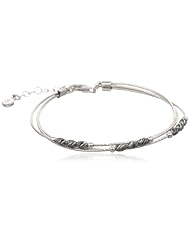 Italian Sterling Silver Rhodium and Black Rhutenium Plated Diamond Cut Oval Bead Three Strand Bracelet, 7" + 1" Extender