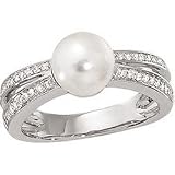 14K White Gold Freshwater Cultured Pearl & Diamond Ring Size 6
