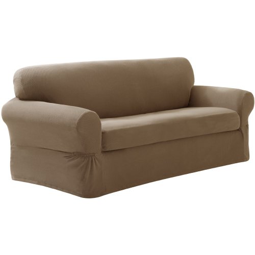 Maytex Pixel Stretch 2-Piece Slipcover Loveseat, Sand