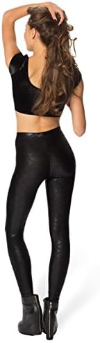 Women's Shiny Liquid Metallic Fish Scale High Waist Mermaid Print Stretch Leggings Size M