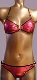Sexy Hot Pink and Black Metallic Bikini Top and Thong with Silver Heart Accents
