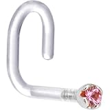 18 Gauge 1/4 Inches White Gold 1.5mm Genuine Pink Sapphire Bioplast Nose Ring