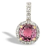 14K Yellow Gold Genuine Round Pink Tourmaline and Diamond Pendant