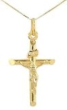 small traditional hollow tube gold crucifix cross (18K gold, with chain)