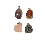 Pendant Set 01 Purple Amethyst Red Jasper Pink Rose Quartz Black Snowflake Obsidian