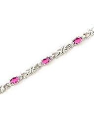 14K White Gold Oval Pink Topaz and Diamond Bracelet