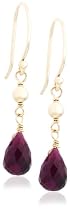 14k Yellow Gold, July Birthstone, Ruby Briolette Hook Earrings