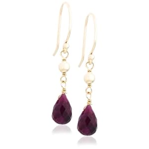 14k Yellow Gold, July Birthstone, Ruby Briolette Hook Earrings by