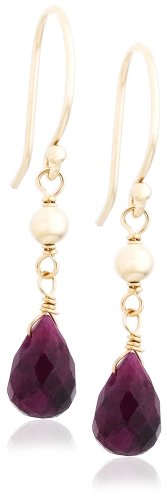14k Yellow Gold, July Birthstone, Ruby Briolette Hook Earrings