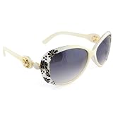 Cougar Couture - Blanc Avec Fleur d'or et de cristal - UV400 Lunettes De Soleil Pour Les Femmes Avec Chiffon Doux / Nettoyage De Cas