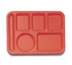 Food Service Rectangular Compartment Lunch Tray, 6 Compartment, Left-Handed, Rio Orange
