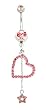 Stainless Steel Belly Ring with Pink Crystals - Dangling Heart with Star Chain