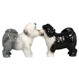 Magnetic KISSING Sheepdog SALT and PEPPER SHAKER set &