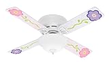 Hunter Fan 25703 Low Profile IV Plus Ceiling Fan, White with Purple and Pink Flower Blades