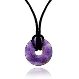 Sterling Silver .925 Genuine Amethyst Stone Disc Black Silk Cord Necklace 16