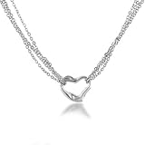 10K White Gold Multistrand Heart Necklace 17