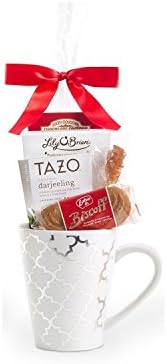 Designer Mug Gift Set; Tazo Tea, Biscoff, Lily O'brien, & Rocky Mountain Chocolate Factory (Silver Mug)