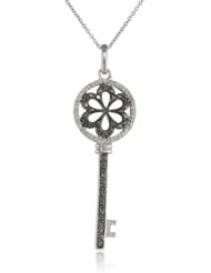 Sterling Silver Black and White Diamond Key Pendant Necklace (1/4 cttw, I-J Color, I3 Clarity),18"