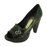 Qupid Peep-toe Black Crinkled Pumps Morton-15