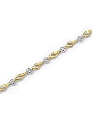 14kt Yellow Gold Wavy Double Bar Bezel Set Diamond Bracelet 0.12ct TW