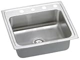 Elkay Lustertone Collection LRADQ252165R1 25 Top Mount Single Bowl Stainless Steel Sink with 18-Gauge, 6-1/2 Bowl Depth, 21-1/4 Length, ADA Compliant, Off-Centered Right Drain and Quick-Clip Mounting System: 1 Hole