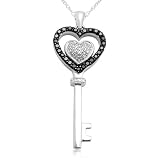 10k White Gold Black & White Diamond Heart Key Pendant (1/2 cttw, I-J Color, I3 Clarity), 18''