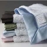 SwaddleDesigns Baby Lovie-White Fuzzy Blanket With Blue Satin Trim