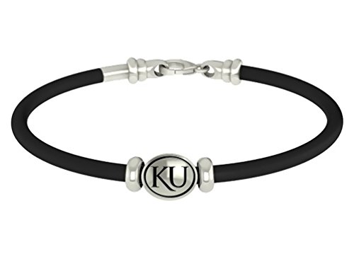 Kansas Jayhawks Sterling Silver Oval Bead on Rubber Bracelet