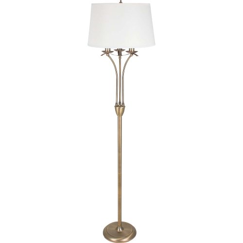 Globe Merlot One-Light Floor Lamp, Antique Brass with White Drum Shaped Shade #61750