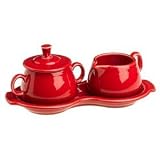 Fiesta Scarlet 821 Sugar and Creamer with Tray