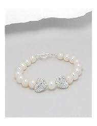 White (Natural) Heart Fresh Water Pearl Bracelet In 92.5 Sterling Silver