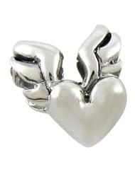 Genuine Ohm Beads (TM) Product. 925 Sterling Silver Winged Heart European Bead Charm. 100% Satisfaction Guaranteed.