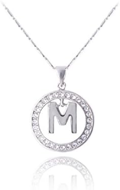 Swarovski Crystal Elements Alphabet Initial Letter "M" Circle Pendant Necklace - 18"