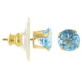 14 KT Yellow Gold Blue Topaz Stainless Steel Back Post 14K Stud Earrings
