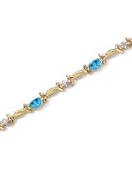 14K Yellow Gold Oval Blue Topaz and Diamond Bracelet