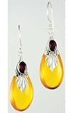 Sterling Silver Amber Drop with Garnet Earrings Wiccan Wica Pagan Metaphysical Religious Women's Amulet Jewelry