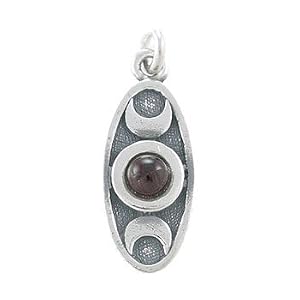 Double Sided Oval Triple Moon Pendant with Rede Inscription in Sterling Silver with a Garnet Gemstone for Men or Women, #8130