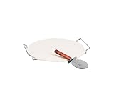 Keilen Italian Villa 12-1/2-Inch Round Pizza Stone and Rack with Jumbo Pizza Cutter