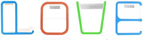 TOAO 4 Packs Creative Letter LOVE Wall Shelf, Magic Sticker Rack, Bathroom Storage Organizer, Floating Cube Storage Home DIY Organizer (Green, Orange and Blue)
