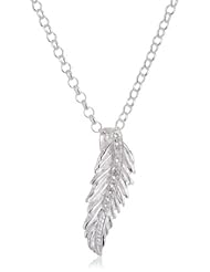 VINANI brand Germany 925 Sterling Silver Women Pendant small Feather with white Zirconia & Cable Link Chain Necklace AFX-T