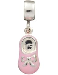 925 Sterling Silver Pink Baby Bootie Enamel Bead For Chamilia, Pandora, Biagi, Personality, Reflections And More Charm Bracelets