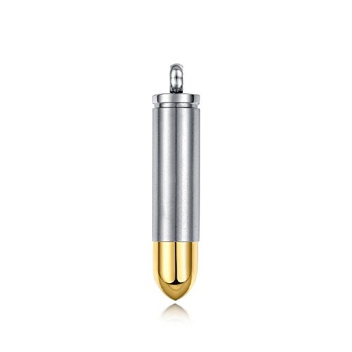 AMIST Jewelry Stainless Steel Bullet Pendant Necklace Chain Mens Silver&Golden