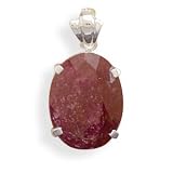 Sterling Silver Oval Rough-Cut Ruby Pendant