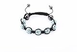 Fashion Seven 12mm Gun Metal Bead with Hand Set Light Blue Crystals and Hematite Beads Shamballa Adjustable Bracelet