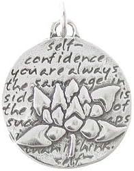 Small Round Reversible Lotus Flower Pendant with Words of Inspiration in Sterling Silver, #8228