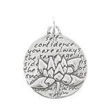 Small Round Reversible Lotus Flower Pendant with Words of Inspiration in Sterling Silver, #8228