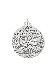 Small Round Reversible Lotus Flower Pendant with Words of Inspiration in Sterling Silver, #8228