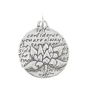 Small Round Reversible Lotus Flower Pendant with Words of Inspiration in Sterling Silver, #8228