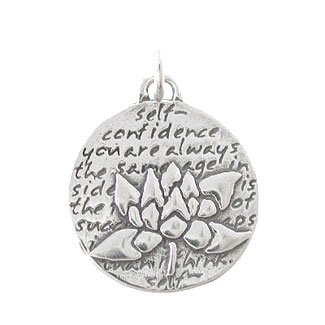 Sterling Silver Small Round Reversible Lotus Flower Pendant with Words of Inspiration